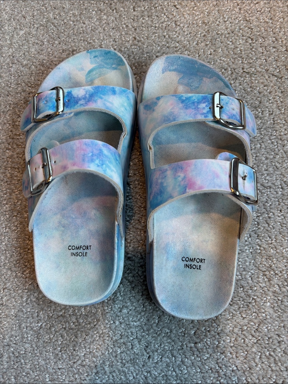 Elli by Capelli Tie-Dye Comfort Slide Sandals with Adjustable Buckles
